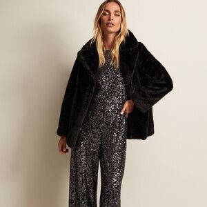 INC INTERNATIONAL CONCEPTS BLACK FAUX FUR COAT